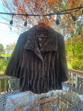 dennis basso Dark Brown Plush Faux Fur Swing Coat